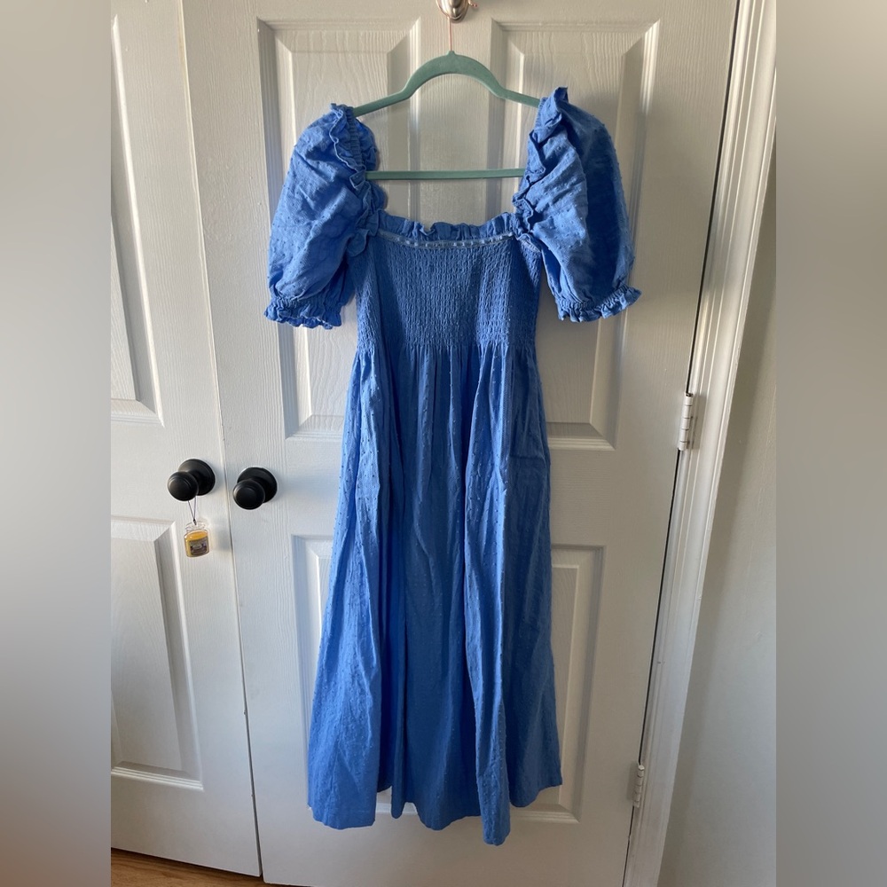 Hill house blue clip dot Hydrangea Blue Puff-Sleeve Midi Dress Scarlett - Picture 5 of 5